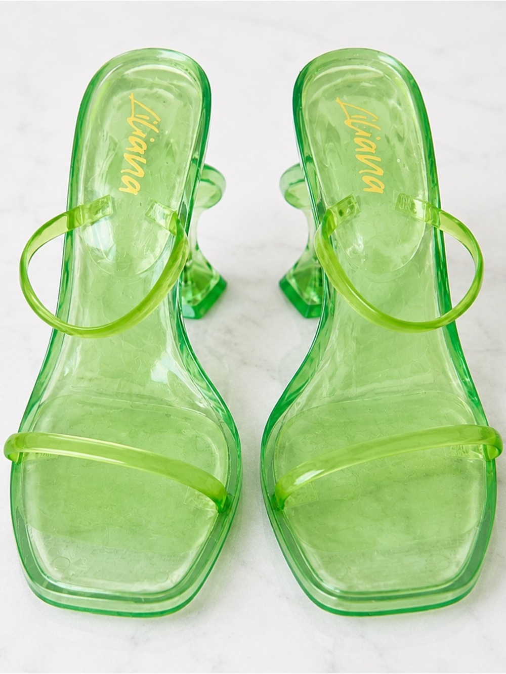 Liliana Translucent Lime Green Double-Strap Heels